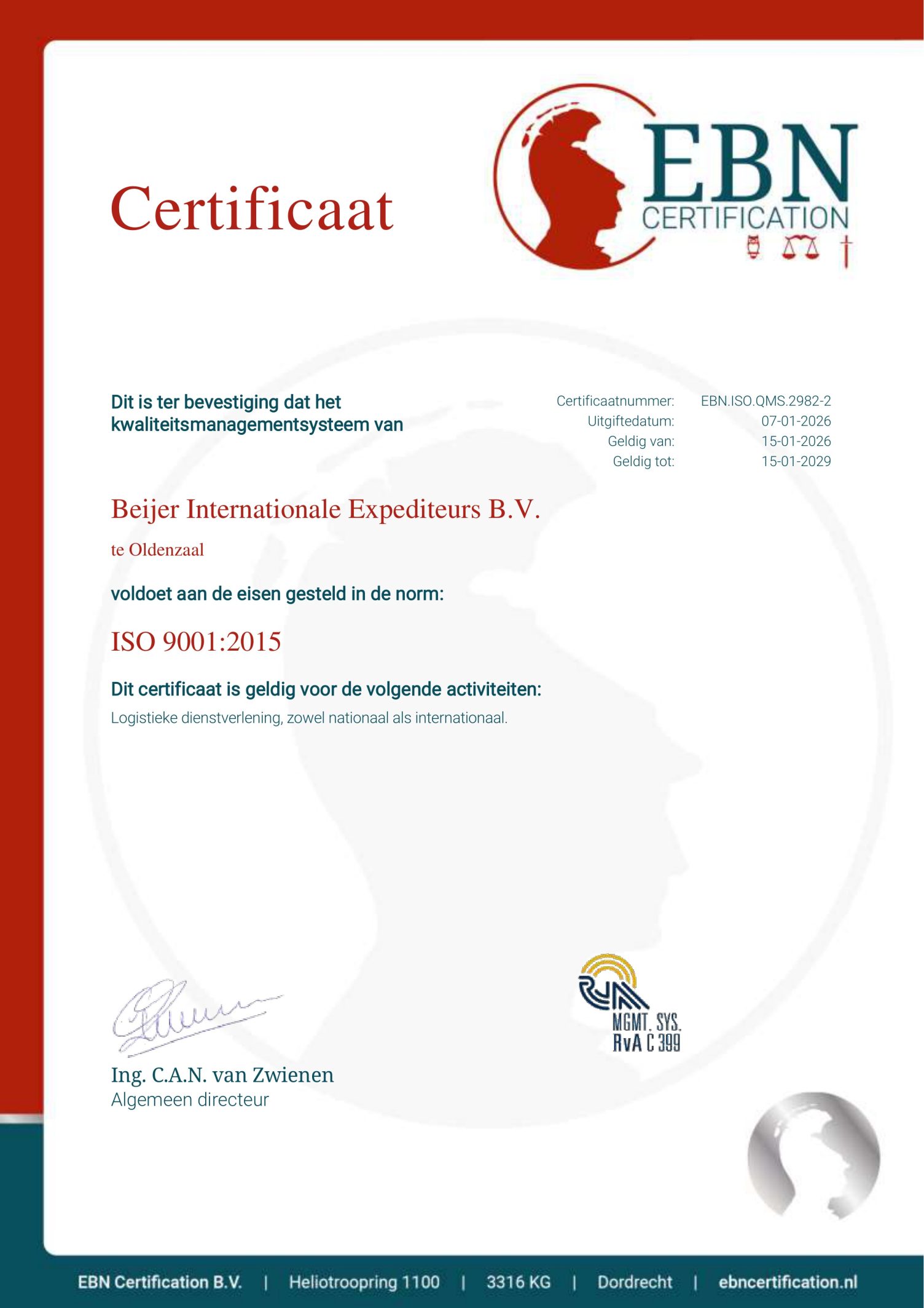 Beijer opnieuw ISO gecertificeerd