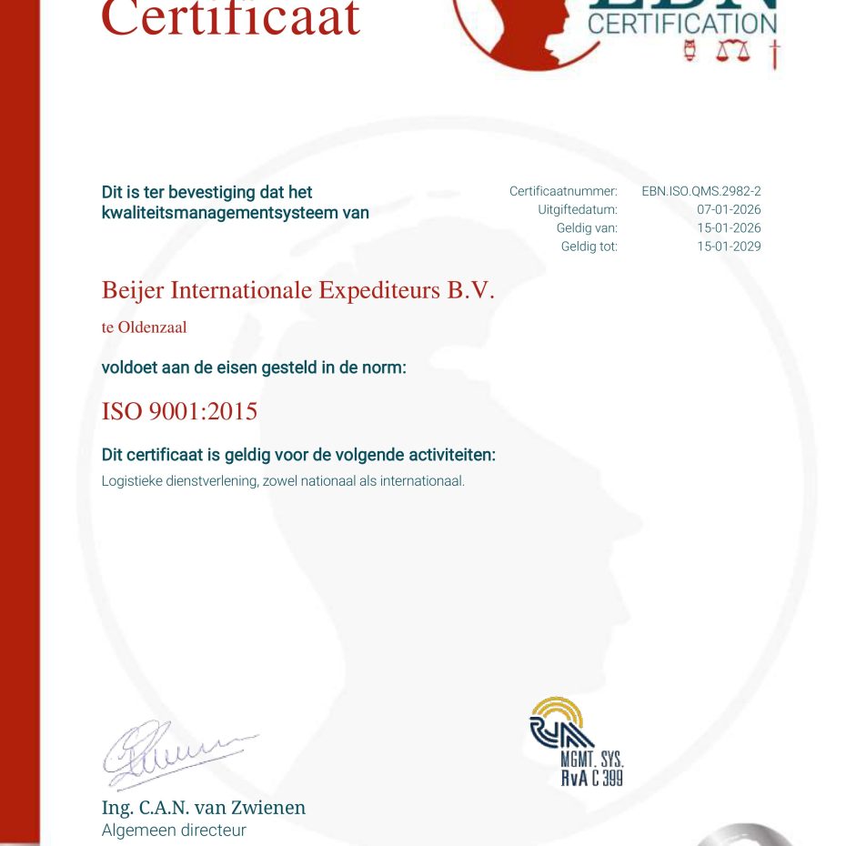 Beijer opnieuw ISO gecertificeerd